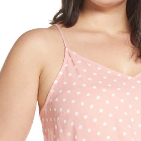 Halogen Pink Polka Dot V Neck Spaghetti Strap Camisole Tank Top - Picture 4 of 5